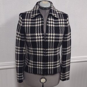 Jones New York 100% Wool Black and White Checkered Blazer Office